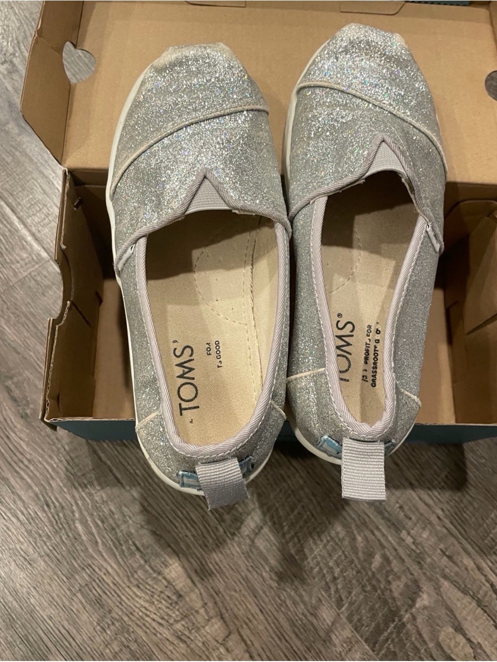 TOMS Silver Glitter Classic Slip-On Flats for Women